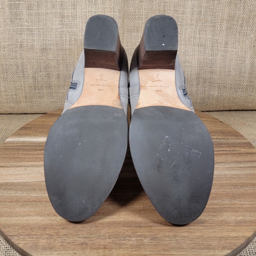 Cole Haan Harrington Grand Ankle Boots Gray Leather Booties Block Heel Women's 8 - Picture 9 of 10